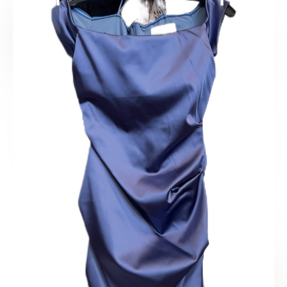 NWT Nicole Miller Knee-Length Body Contouring Ruched Silk and Spandex Dress—BLUE - Picture 11 of 11